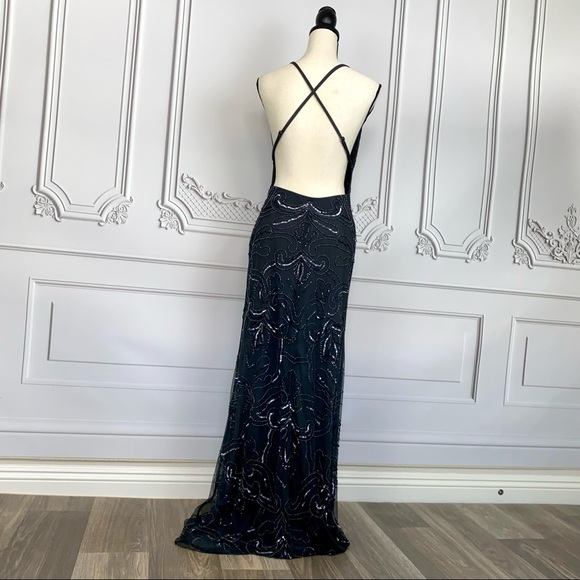 Jump Apparel Black Long Beaded Backless Dress | Size 7/8 - Picture 7 of 14